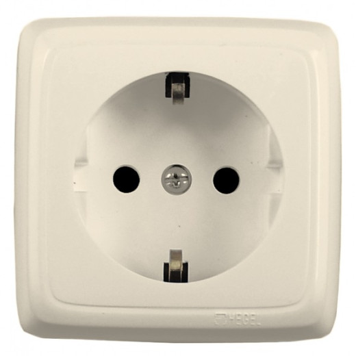 РА16-114-01 Розетка открытой установки, одноместная, с заземляющим контактом, со шторкой, с изолирующй пластиной, цвет слонова кость