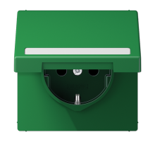 JUNG SCHUKO розетка с полем для надписи и крышкой, зелёный