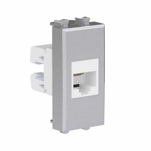 Телефонная розетка RJ-12 без шторки модульная, Avanti, закаленная сталь, 1 модуль