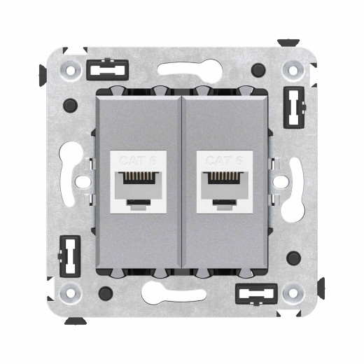 Компьютерная розетка RJ-45 без шторки в стену, кат.6 двойная, Avanti, закаленная сталь