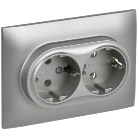 IEK SKANDY Серебряный Розетка 2-ая с/з без защитных шторок 16А в сборе SK-R08S