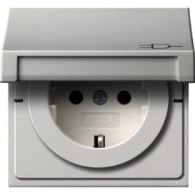 Gira F100 Бел глянц Розетка с/з с крышкой