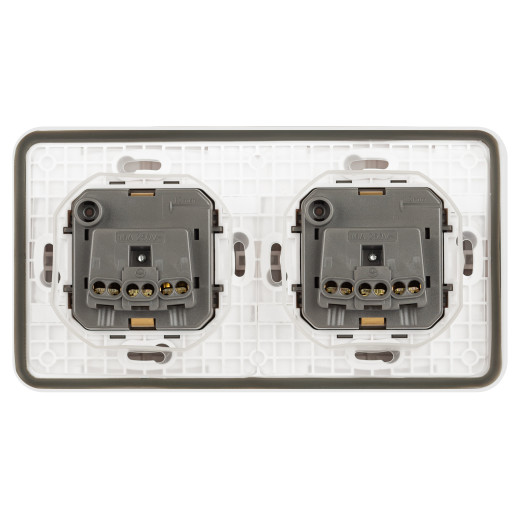 Розетка ЭРА Эксперт 11-2523-01 двойная с заземлением с крышкой 2х2P+E горизонт. IP55 16A-250В СУ белый