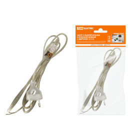 TDM Шнур с выключателем и плоской вилкой с вырезом ШУ03В ШВВП 2х0,75мм2 2 м. прозрачный