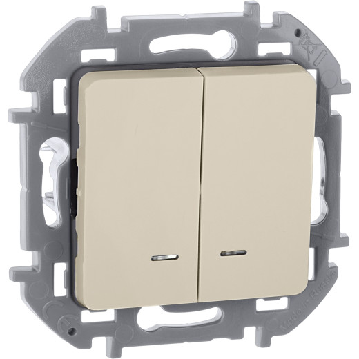 Выключатель двухклавишный с подсветкой/индикацией - Legrand/Daccord Inspiria - 10АХ 250В безвинтовые зажимы - слоновая кость