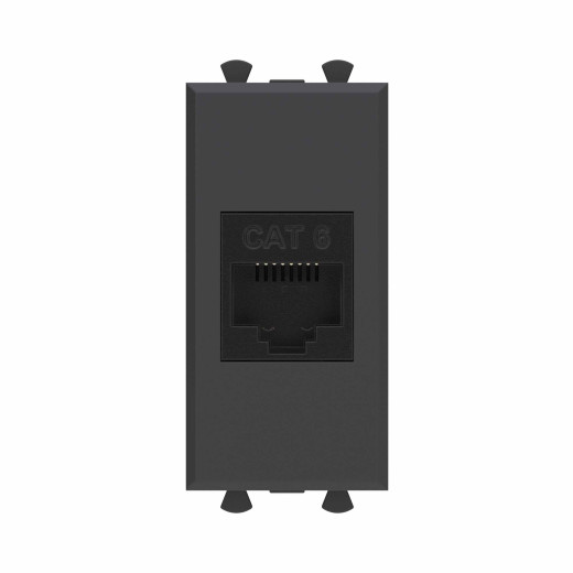 Компьютерная розетка RJ-45 без шторки модульная ,кат.6, Avanti, черный матовый, 1 модуль