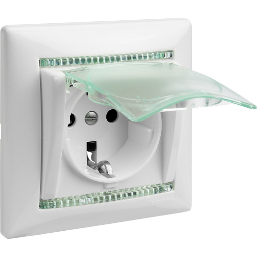 Розетка с заземлением IP44 - Legrand Valena - со шторками с защитной крышкой 16А 250В винтовые зажимы - белый