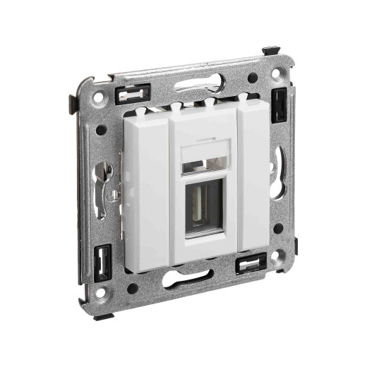 USB 2.0 розетка одинарная в стену, тип А-А, Avanti, белое облако