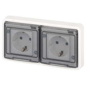 ЭРА Розетка Эксперт 11-2524-01 двойная с заземлением с крышкой 2х2P+E горизонт. IP55 шторки 16A-250В СУ белый