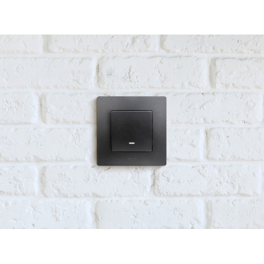 Выключатель одноклавишный с подсветкой/индикацией - Legrand Etika - 10А 250В безвинтовые зажимы - антрацит