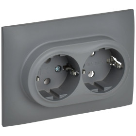 IEK SKANDY Серый Розетка 2-ая с/з без защитных шторок 16А в сборе SK-R08Gr