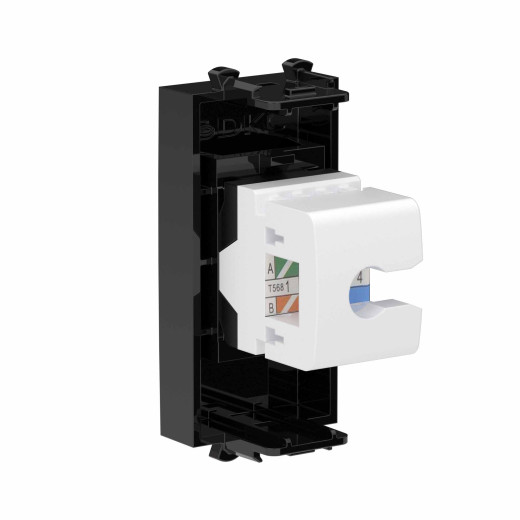 Компьютерная розетка RJ-45 без шторки модульная, кат.6, Avanti, черный квадрат, 1 модуль