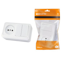 TDM Блок комбинированный выкл. 2-кл. 10А + розетка 2П 10А 250В БКВР IP20 белый 