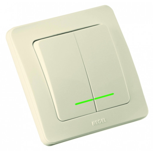 ВС16-352-01 Выключатель скрытой установки, двухклавишный, с индикацией, цвет слоновая кость