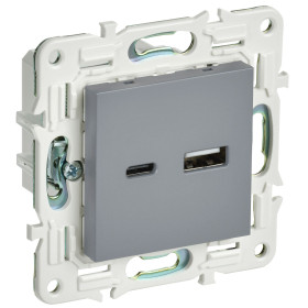 IEK SKANDY Серый Розетка USB A+C 18Вт SK-R13Gr