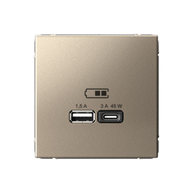 Systeme Electric ArtGallery Шампань USB Розетка A + тип-C 45Вт высокоскор.заряд. QC, PD, механизм