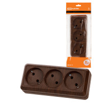 TDM Розетка 3-х местная горизонтальная 2П открытой установки IP20 10A бук 