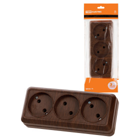 TDM Розетка 3-х местная горизонтальная 2П открытой установки IP20 10A бук 