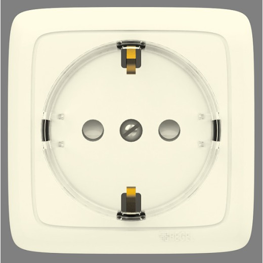 РА16-174-01 Розетка открытой установки, одноместная, с заземляющим контактом, со шторкой, с изолирующей пластиной, цвет слоновая кость