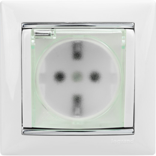 Розетка с заземлением IP44 - Legrand Valena - со шторками с защитной крышкой 16А 250В винтовые зажимы - белый