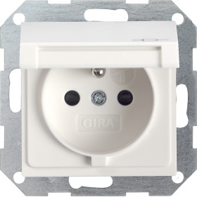 Gira Розетка с заземляющим штифтом. с затвором (shutter) и символом  и крышкой