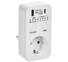 РТЭ-4 Розетка-таймер электр. с USB 15мин-8ч 16А IP20 бел IEK