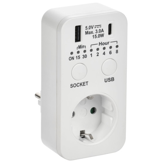 РТЭ-4 Розетка-таймер электр. с USB 15мин-8ч 16А IP20 бел IEK