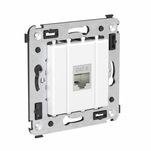 Компьютерная розетка RJ-45 без шторки в стену, кат.6 одинарная экранированная, Avanti, белое облако