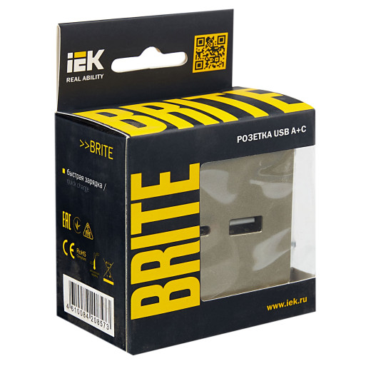 BRITE Роз. USB A+C 18Вт РЮ11-1-БрШ шамп. IEK