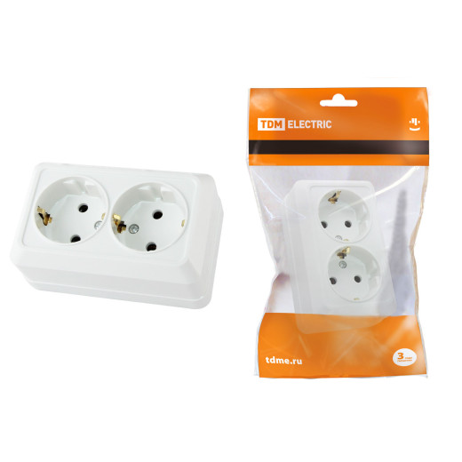 Розетка двойная 2П+3 открытой установки IP20 16А 250В (керамика) белая 