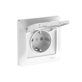 Systeme Electric Glossa Белый Розетка с зазем. со шторк. с крышк., 16А, IP20, в сборе, быстрозажим. клем.