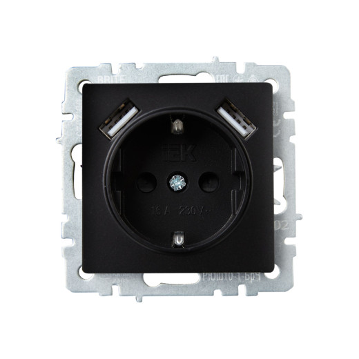 BRITE Роз. с з/к/ш 16А с USB A+A 2,1А РЮш10-1-БрЧ черн. IEK