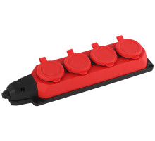 ЭРА Колодка K-4e-RED-IP44 каучуковая с заземлением 4 розетки 16A IP44 красная