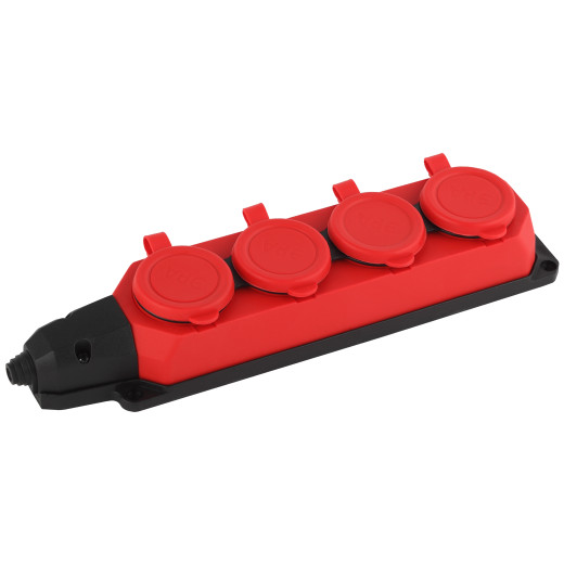 Колодка ЭРА K-4e-RED-IP44 каучуковая с заземлением 4 розетки 16A IP44 красная