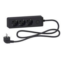 Schneider Electric Unica Extend Черный Удлинитель 3 розетки 2К+З, кабель 1,5м