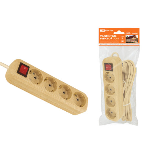 Удлинитель бытовой  У04В выключатель, 4 гнезда, 5метров,2П+3, ПВС 3х1мм2 