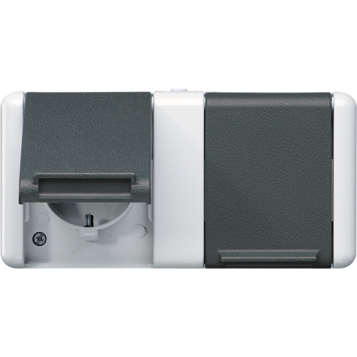 Двойная горизонтальная SCHUKO-розетка 16A 250V~ для накладного монтажа IP44