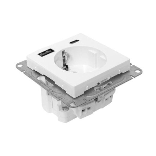 Механизм розетки с USB-A+С - 2шт, 16А, с заземлением, со шторками, алюминий Эпика EKF