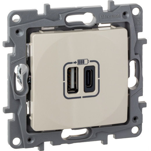 Зарядное устройство USB тип А / тип С - Legrand Etika - 3000мА 15Вт - слоновая кость