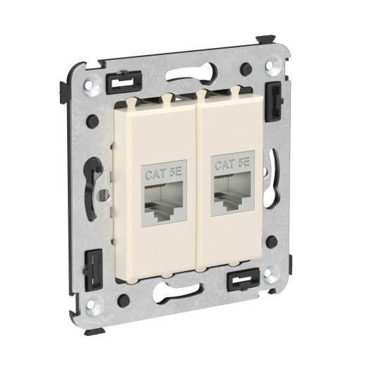 Компьютерная розетка RJ-45 без шторки в стену, кат.5e двойная экранированная, Avanti, ванильная дымка