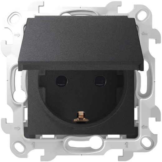 Розетка 2К+3 Sсhuko IP44 c крышкой и защитными шторками, графит