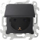 Розетка 2К+3 Sсhuko IP44 c крышкой и защитными шторками, графит