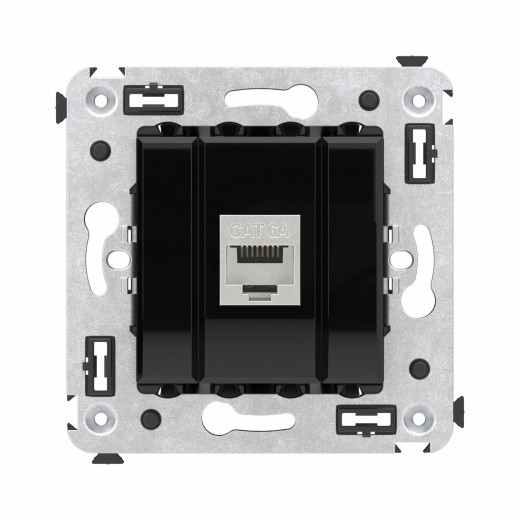 Компьютерная розетка RJ-45 без шторки в стену, кат.6А одинарная экранированная, Avanti, черный квадрат