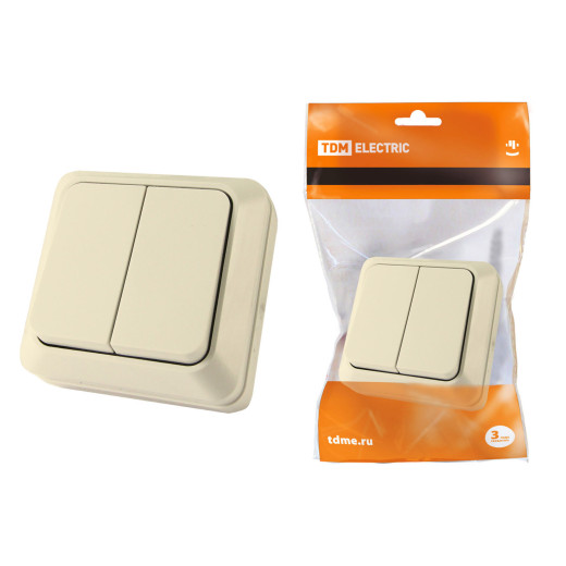 Выключатель 2-кл. открытой установки IP20 10А, сл. кость 