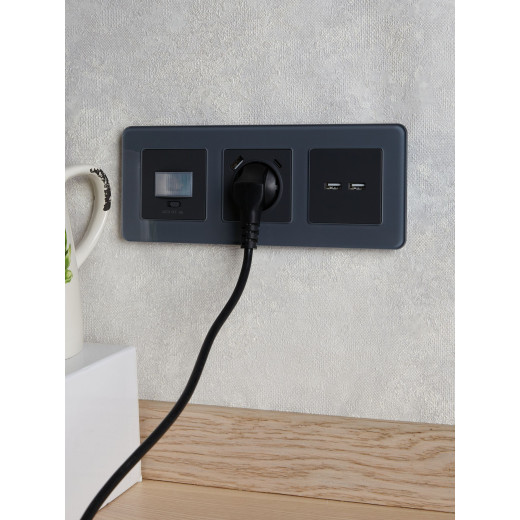 BRITE Роз. с з/к/ш 16А с USB A+C 18Вт РЮш11-1-БрГ граф. IEK