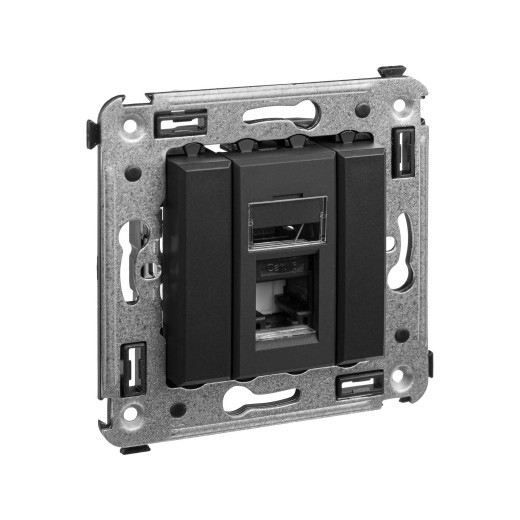 Компьютерная розетка RJ-45 в стену, кат.6 одинарная, Avanti, черный матовый