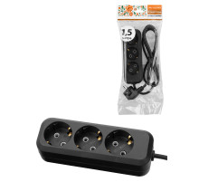 TDM Удлинитель 3 гнезда, 1,5 метра, с/з, 10 А, 2300 Вт, черный, НАРОДНЫЙ