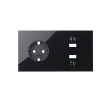 Simon 100 Черный глянец Кит 2 поста, фронт. Накладка на 1 розетку Schuko + 2 з/у USB SC