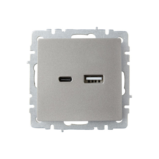 BRITE Роз. USB A+C 18Вт РЮ11-1-БрС сталь IEK