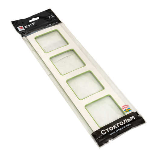 Стокгольм Рамка 4-местная белая с линией цвета зеленый EKF PROxima